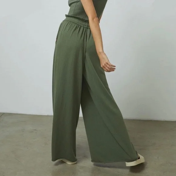 NWT Lunya Cozy Cotton Silk Relaxed Pant In Humble Green